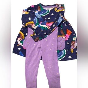 Boden Toddler Owl Dress + Star Leggings Set 2–3Y